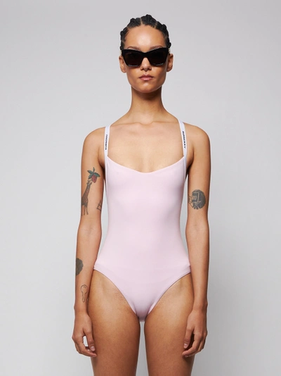Shop Burberry Orchid Pink Logo Tape Swimsuit