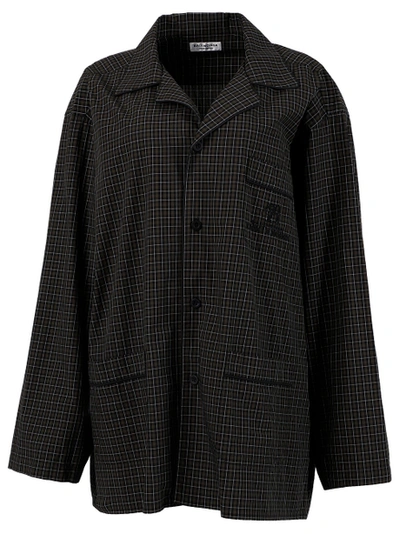 Shop Balenciaga Check Print Pajama Shirt, Dark Navy