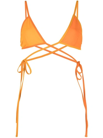 Shop Christopher Esber Wrapped Tie Bikini Top Tangerine Orange