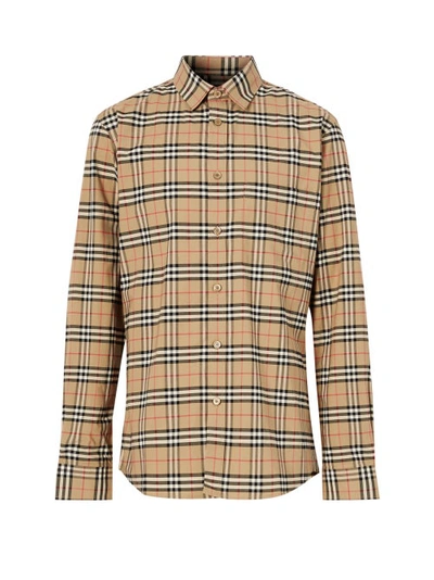 Burberry Simpson Check Cotton-blend Poplin Shirt In Beige | ModeSens