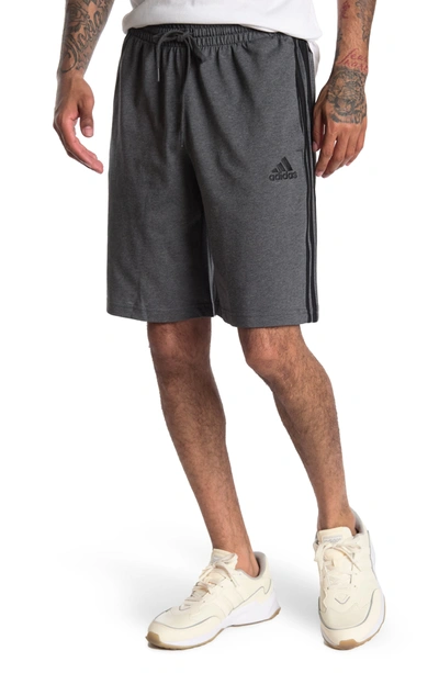 Shop Adidas Originals Essentials Three-stripes Shorts In Dark Grey Heather/black
