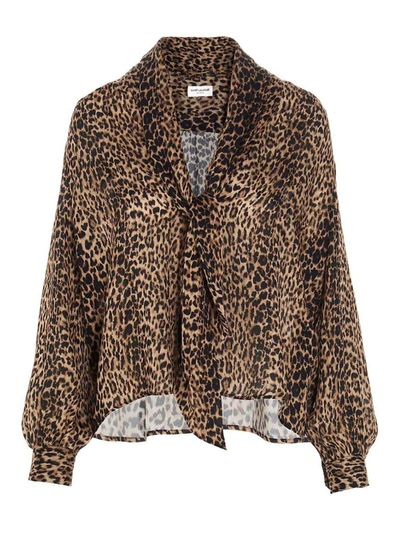 Shop Saint Laurent Leopard Shirt In Beige In Animal Print