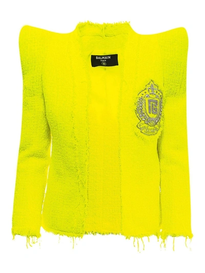 Shop Balmain Tweed Blazer In Yellow