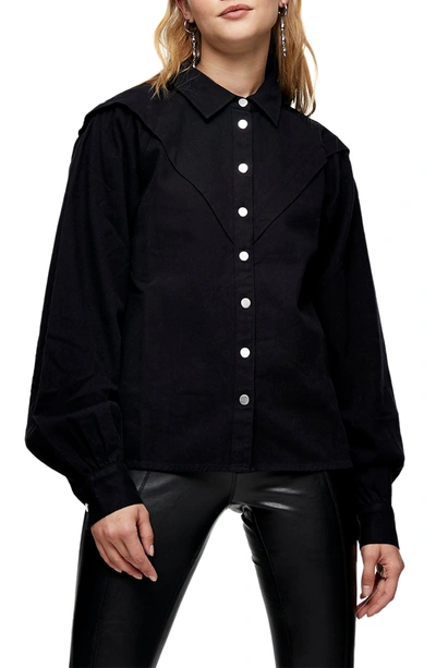 Shop Topshop Western Denim Shirt In Black