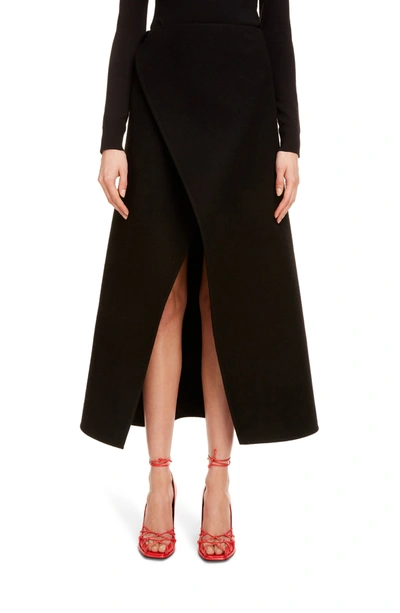 Shop Givenchy Wrap Front Wool Midi Skirt In 001 - Black