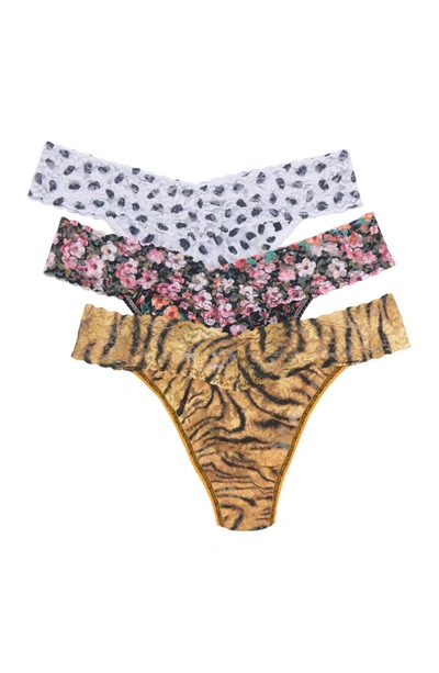 Shop Hanky Panky Original Rise Lace Thongs In Copy Cat/soft Tiger/