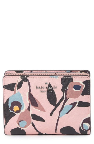 Shop Kate Spade Newbury Lane Paper Rose Cara Saffiano Wallet In Pink Multi