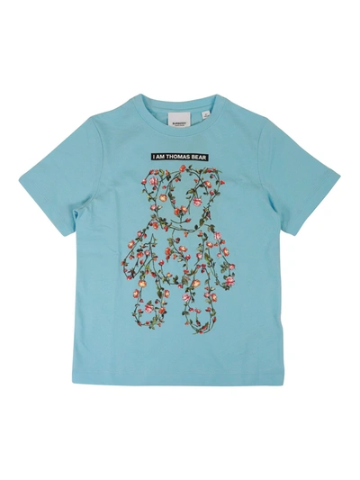 Shop Burberry Floral Print T-shirt In Light Blue