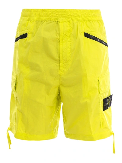 Shop Stone Island Stretch Cotton Bermuda Shorts In Yellow