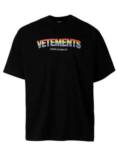 Shop Vetements Think Globally Rainbow Logo T-shirt Black