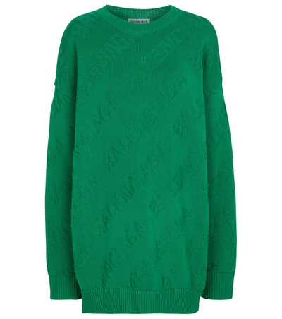 Shop Balenciaga Logo Cotton Sweater In 绿色
