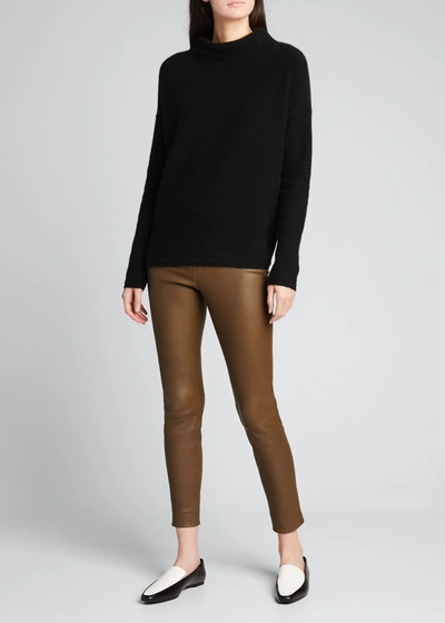 Shop Vince Leather Stitch Back Leggings In Chocolate