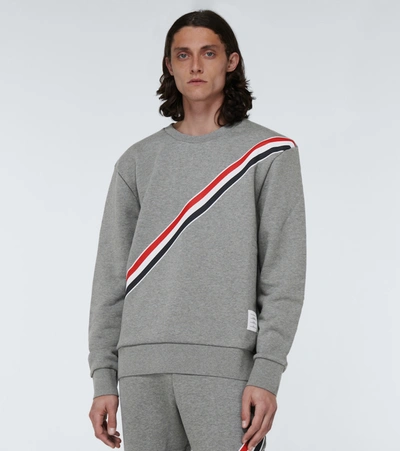 Shop Thom Browne Diagonal Striped Sweatshirt In Grey