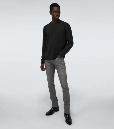 Shop Tom Ford Long-sleeved Cotton-blend T-shirt In Black