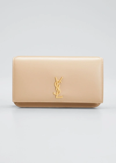 Shop Saint Laurent Ysl Monogram Phone Holder Shoulder Bag In Dark Beige