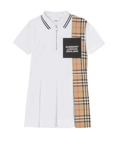 Shop Burberry Girl's Serena Vintage Check Logo Pleated Dress In White