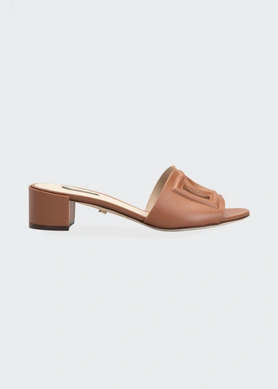 Shop Dolce & Gabbana Dg Cutout Leather Slide Sandals In Brown