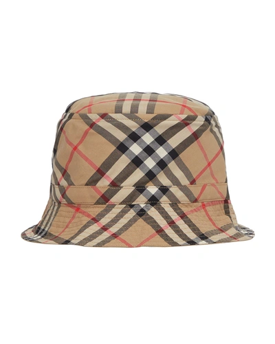 Shop Burberry Kid's Gabriel Vintage Check Bucket Hat In Archive Beige