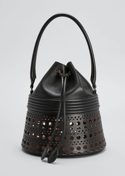 Shop Alaïa Laser-cut Corset Bucket Top-handle Bag In Noir