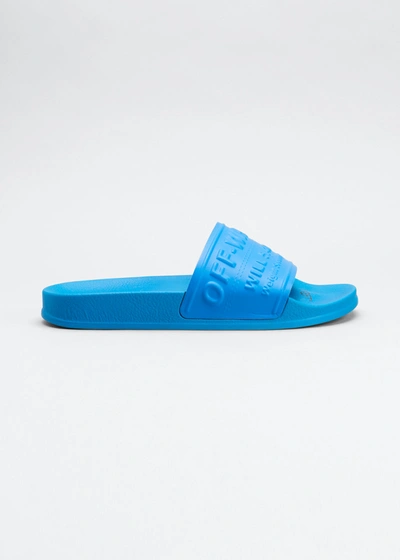 Shop Off-white Logo Flat Pool Slide Sandals In Blueno Color