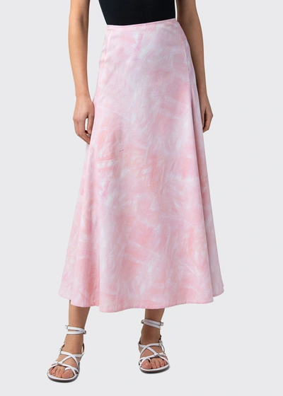 Shop Akris Brushstroke-print Flared Midi Skirt In Light Pink