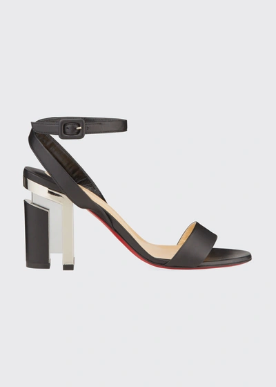 Shop Christian Louboutin Napa Split Block-heel Red Sole Sandals In Black/silver