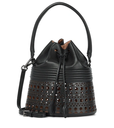 Shop Alaïa Corset Small Leather Bucket Bag In Black