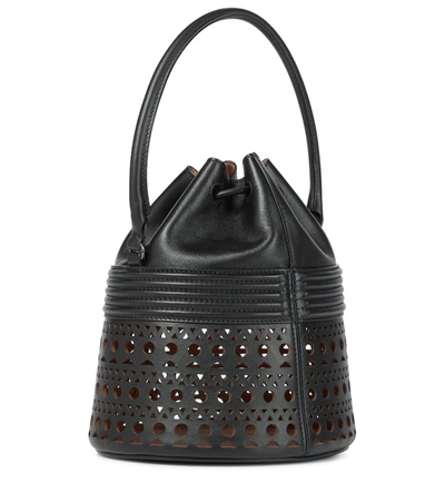 Shop Alaïa Corset Small Leather Bucket Bag In Black