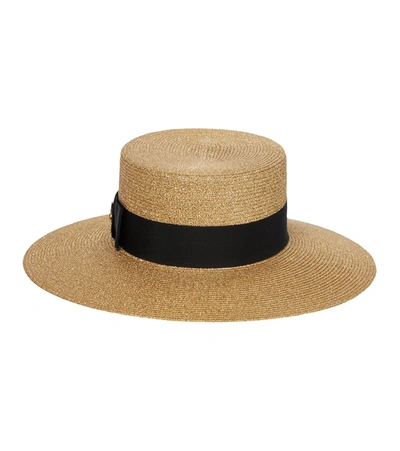 Shop Gucci Embellished Lamé Straw Hat In Dorenoir