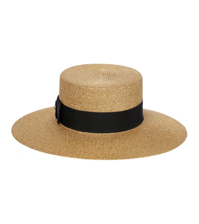 Gucci Alba Embellished Woven Lamé Boater In Dorenoir