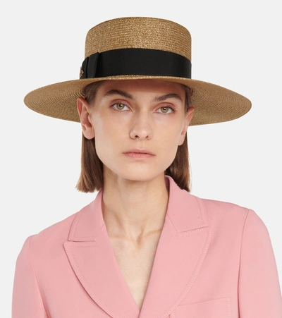 Shop Gucci Embellished Lamé Straw Hat In Dorenoir