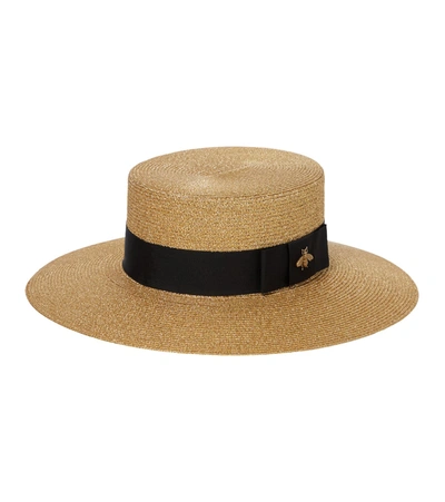 Gucci Alba Embellished Woven Lamé Boater In Dorenoir