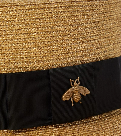 Shop Gucci Embellished Lamé Straw Hat In Dorenoir