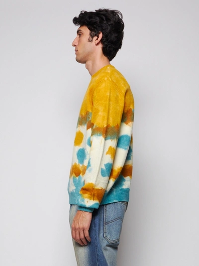 Shop Alanui Mirage In The Desert Wool Sweater Teal Tie Dye