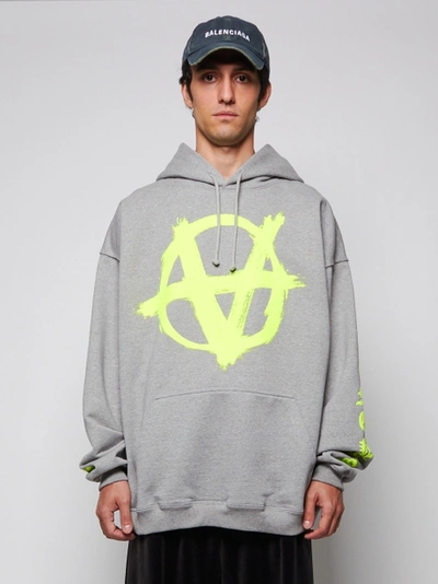 Double Anarchy Logo Hoodie Grey And Neon Yellow