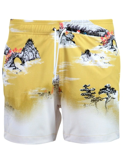 Shop Amiri Aloha Beach Cabana Swim Shorts, Canary Yellow