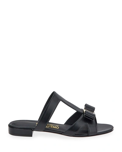 Shop Ferragamo Lylia T-strap Flat Slide Sandals In Nero Nero