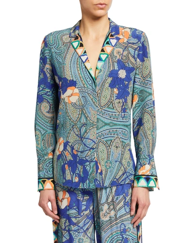 Shop Kobi Halperin Corey Printed Silk Blouse In Blue Green Multi