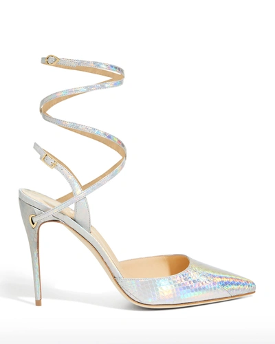 Shop Jennifer Chamandi Iridescent Ankle-wrap 105mm High-heel Pumps, Unicorn