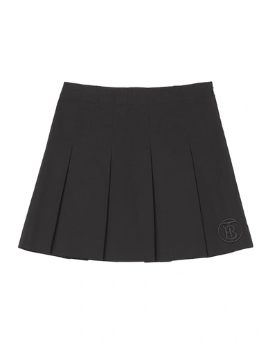 Shop Burberry Girl's Gaya Pleated Tb Embroidered Skirt In Black