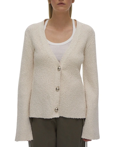 Shop Helmut Lang Ribbed Boucle Cardigan In Muslin
