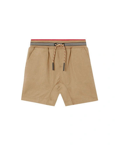 Shop Burberry Boy's Dilan Icon Stripe Drawstring Shorts In Archive Beige