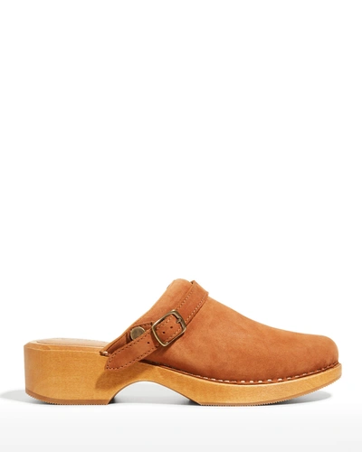 Shop Re/done 70s Classic Suede Buckle Clogs In Cuoio