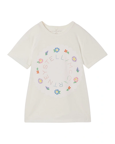 Shop Stella Mccartney Girl's Floral Logo Short-sleeve Shirt In 9100 Ivory