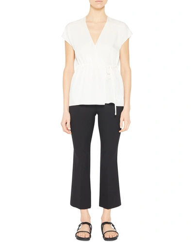 Shop Theory Short-sleeve Silk Wrap Top In Iv