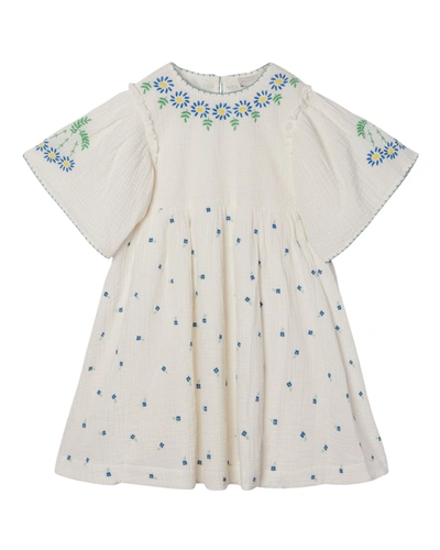 Shop Stella Mccartney Girl's Floral Embroidered Short-sleeve Dress In H925 White Blue
