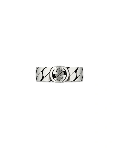 Shop Gucci Interlocking-g Ring In Silver