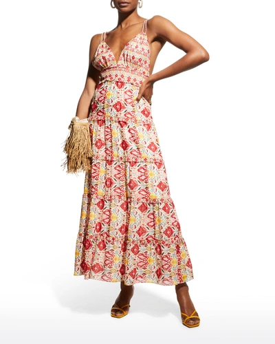 Shop Alice And Olivia Karolina Braided-strap Paneled Maxi Dress In Vintage Market Lg