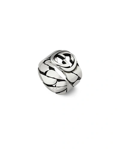 Shop Gucci Men's Interlocking G Textured Silver Ring