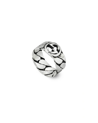 Shop Gucci Men's Interlocking G Textured Silver Ring